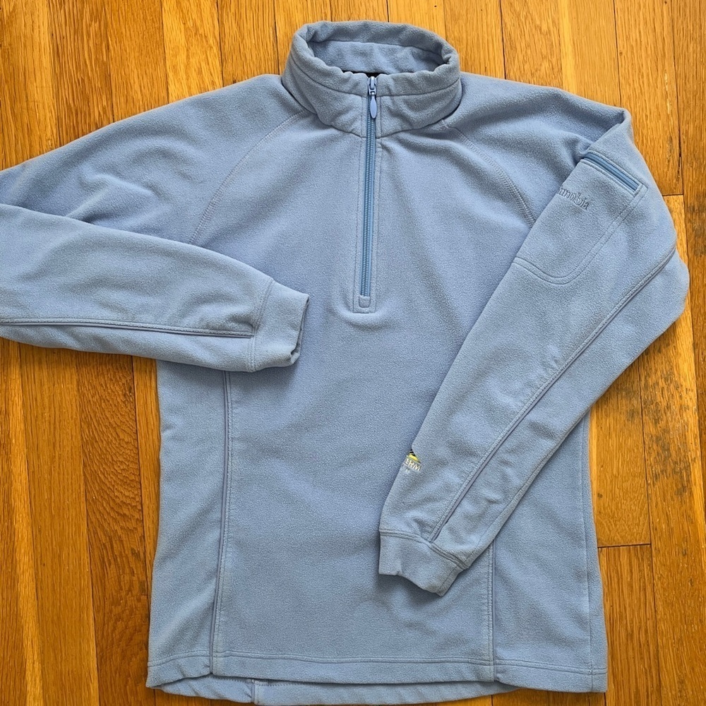 Y2K Columbia OmniTherm Quarter Zip Fleece Size S Zipper Sleeve Pouch Light Blue